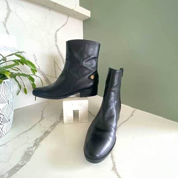 Marc Fisher Shoes - Marc Fisher Helki Black Leather Mid Shin Ankle Boot- Women's Size 7